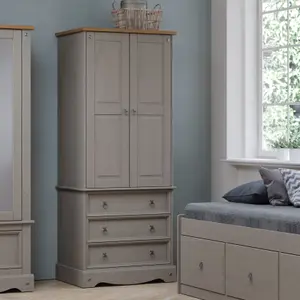 Premium Corona Grey, 2 door, 3 drawer wardrobe