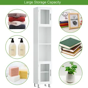 Costway Bathroom Tall Cabinet Slim Freestanding Storage Organizer Cupboard 2 Glass Doors