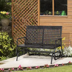 Outsunny 2 Seater Wicker Glider Bench Chair Rocking Chair Patio Garden Armchair