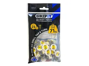 Gripit Yellow Plasterboard Fixings 15mm - Pack of 25 Durable Wall Anchors