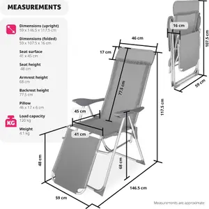 Garden Chairs Jana - Set of 2, foldable, 5-position backrest, head cushion, movable footrest - grey