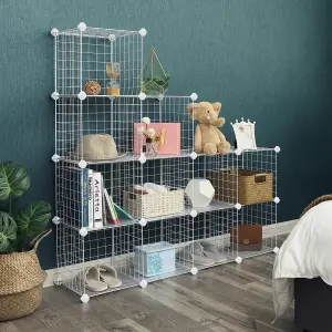 SONGMICS 12-Cube Wire Grid Storage Rack, Interlocking Shelving Unit with Metal Mesh Shelves and PP Plastic Sheets