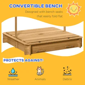 Outsunny Kids Square Wooden Sandpit Children Cabana Sandbox Outdoor Playset