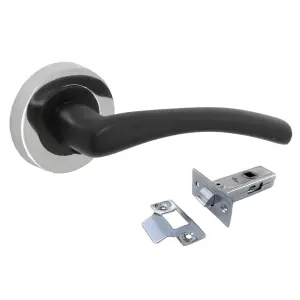 Zena Door Handle Modern Design Matt Black Lever on Chrome Rose Internal + Latch