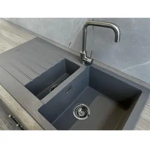 Liquida LG150GR 1.5 Bowl Granite Reversible Inset Grey Kitchen Sink With Waste