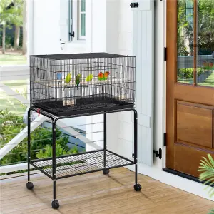 Yaheetech Black Metal Bird Cage Flight Cage with Rolling Stand Extra Space