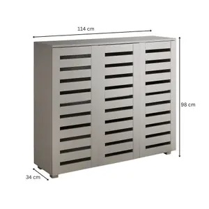 Home Source Oslo 3 Door Shoe Storage Cabinet Unit Grey