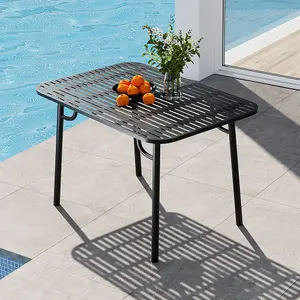 Outdoor Garden Dining Table , Curved Table with Metal Slatted Top, Black