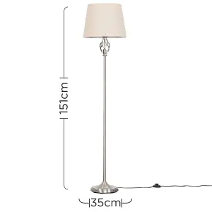 ValueLights Memphis Silver Satin Barley Twist Floor Lamp with Beige Light Shade