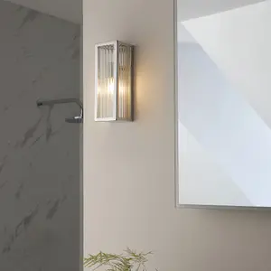 Bathroom Wall Light Fitting - Chrome Plate & Ribbed Glass Shade - Single Lamp