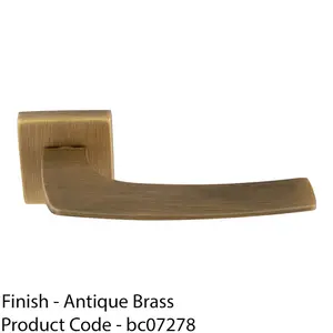 Premium Curved Slim Door Handle Set - Antique Brass Plain Lever On Square Rose