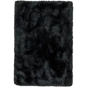 Handmade Rug, Anti-Shed Black Luxurious Rug for Bedroom, Easy to Clean Plain Dining Room Rug, Shaggy Rug-160cm X 230cm