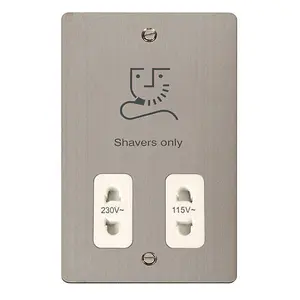 Flat Plate Stainless Steel Shaver Socket 115v/230v - White Trim - SE Home