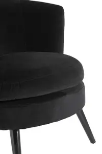 Interiors By Premier Elegant Round Plush Black Cotton Velvet Armchair, Velvet Upholstered Comfortable Armchair For Livingroom