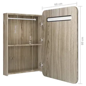 Berkfield LED Bathroom Mirror Cabinet Oak 60x11x80 cm