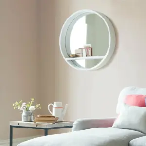 White Wooden Mirror With Shelf