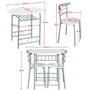 2 - Person Dining Set White/Silver / 76" H x 49" W x 43" D