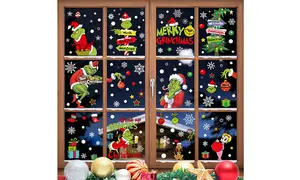 154 PCS Grinch Merry PVC Christmas Window Stickers