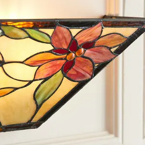 Tiffany Glass Wall Light Cream & Bold Red Flower Shade Interior Sconce i00251