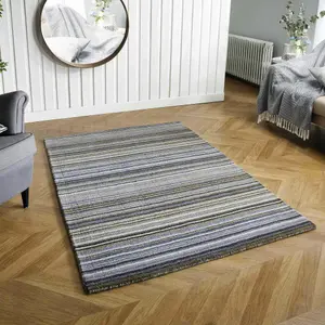 Melrose Mubai Stripe Wool Made Grey Area Rug 200/285cm