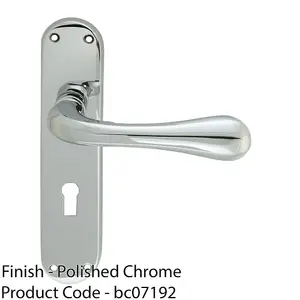 Rounded Flaired Latch & Lock Door Handle - Polished Chrome Lever On Backplate