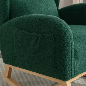 Modern Teddy Fabric Upholstered Rocking Chair Wingback Padded Seat For Living Room Bedroom, Green