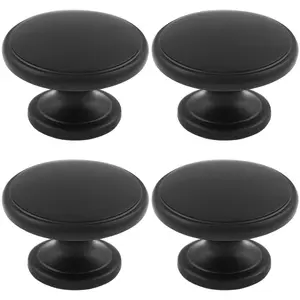 4 PACK - Ring Domed Cupboard Door Knob 32mm Diameter Matt Black Cabinet Handle