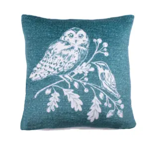 Woodland Owls Luxe Teal Velvet Filled Cushion