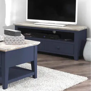 Florence Navy Blue TV Stand With 2 Drawers and Shelf