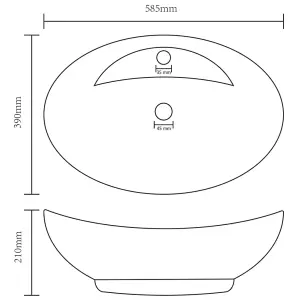 Berkfield Luxury Basin Overflow Oval Matt Black 58.5x39 cm Ceramic