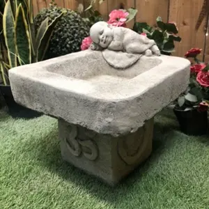 Stone Cast Small Birdbath Monk Buddha