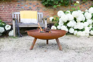 Primrose Corten Steel Fire Bowl With Square Legs 80cm Round