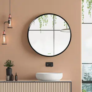 kleankin Round Bathroom Mirror, Modern Wall Mirror Aluminium Frame, 40x40 cm