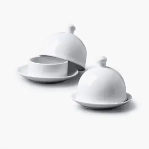 WM Bartleet & Sons Porcelain Butter Pat with Lid, Set of 2