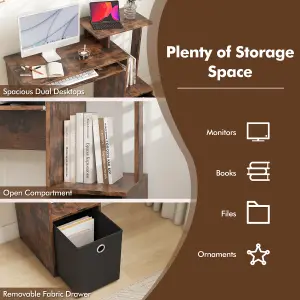 COSTWAY Home Office Computer Desk w/ Pull-out Keyboard Tray 100 x 40 cm Study Table Brown