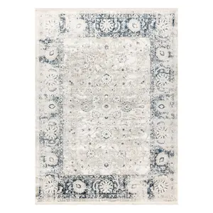 DISTIN 0843A white / navy blue / blue modern carpet - Ornament, frame, 180x270 cm