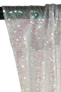 Neel Blue Shiny Fabric Sequin Backdrop Glitter Curtain, Iridescent White - 4ft x 9ft