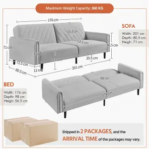 Yaheetech 3 Seater Convertible Sofa Bed - Light Grey