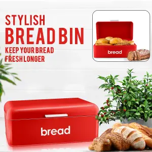 Retro Bread Bin Curved & Rectangle Kitchen Loaf Storage in Red