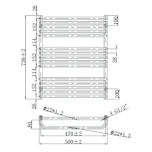 Hattie Matt Black Heated Towel Rail - 736x500mm