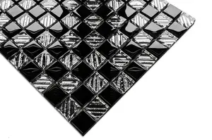 Glass mosaic on mesh for bathroom or kitchen 300mm x 300mm - Black Chess