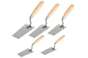 Toolty Bucket Trowel with Wooden Handle Set 5PCS 130, 140, 150, 160, 180mm for Scooping and Scraping Mortar Masonry Brickwork DIY