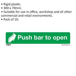 10-Pack Rigid Plastic Push Bar to Open Safety Signs - 300x70mm