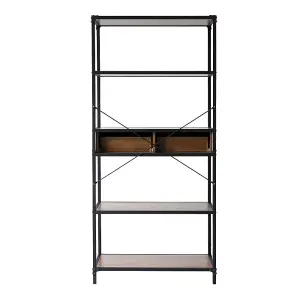 5-Tier Metal Framed Wooden Book Shelf with Drawers