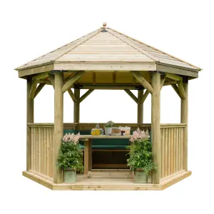 Forest Garden Furnished Hexagonal Gazebo, (W)3.78m (D)3.27m with Floor included