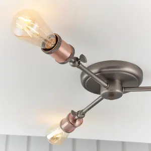 Haven Aged Pewter and Aged Copper Industrial 3 Light Semi Flush Ceiling Light