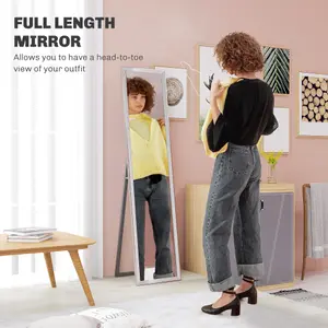 HOMCOM Floor Mirror Wall Mounted Leaning Standing Mirror 37 x 157cm Silver