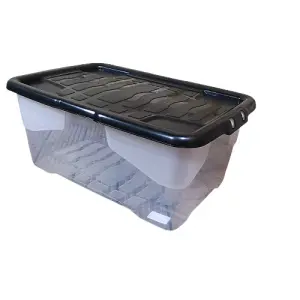 10 x 42L Clear Storage Box with Black Lid, Stackable and Nestable Design Storage Solution