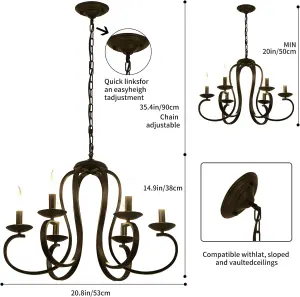 Garwarm 6-Light Vintage French Chandelier Candle-Style Pendant in Black Finish