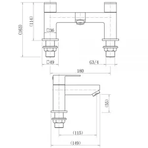 Matt Black Square Basin & Bath Filler Tap Set Including Bath Waste (Form Style)